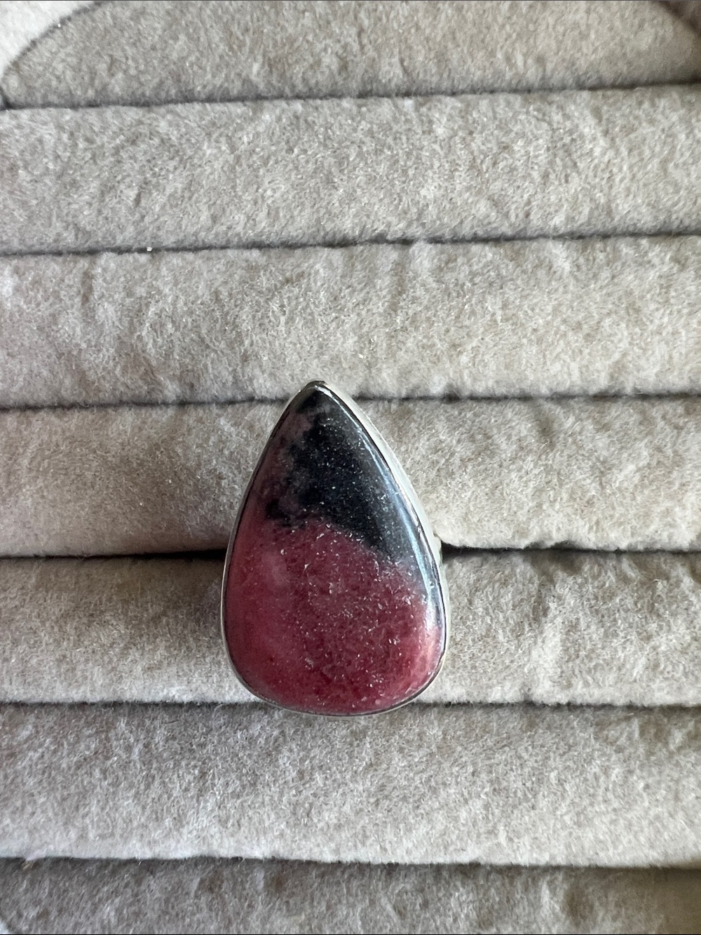 Two-Tone Rhodonite Teardrop Sterling Silver Ring